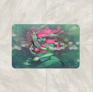 Pink and Sea Green Mermaid Fantasy Shower Curtain by Folk N Funky Bath Mat
