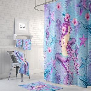 Pink Teal and Purple Mermaid Watercolor Shower Curtain by Folk N Funky