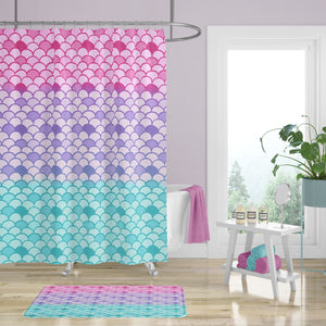 Pastel Mist Small Mermaid Scales Shower Curtain, Bath Mat & Towels Bathroom Decor