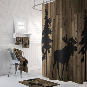 Rustic Woodland Moose Shower Curtain by Folk N Funky