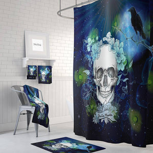 Navy Twilight Gothic Skull Shower Curtain, Bath Mat, Bath & Hand Towels
