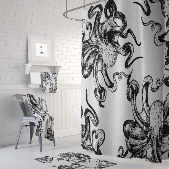 Black and White Octopus Shower Curtain