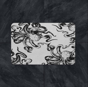 Folk N Funky Bathroom Design Decor Black and White Octopus Shower Curtain, Bathmat & Towels