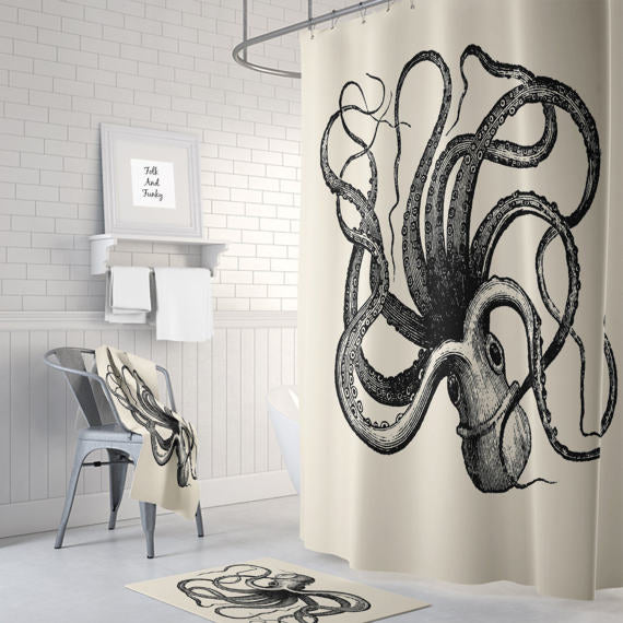 Beige Octopus Shower Curtain