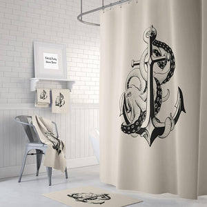 Octopus and Anchor Cream Shower Curtain by Folk N Funky