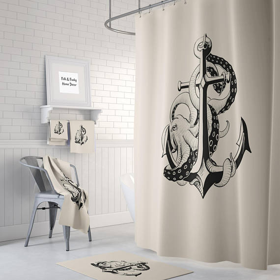 Octopus and Anchor Shower Curtain