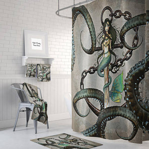 Octopus and Mermaid Nautical Steampunk Shower Curtain by Folk N Funky