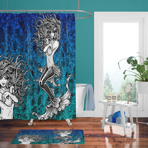 Ombre Aqua Mermaid Shower Curtain, Bath Mat & Towels Bathroom Decor