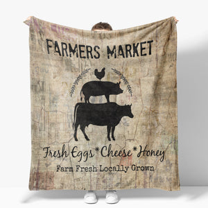 Farmhouse Sherpa Fleece Blanket Farmers Market