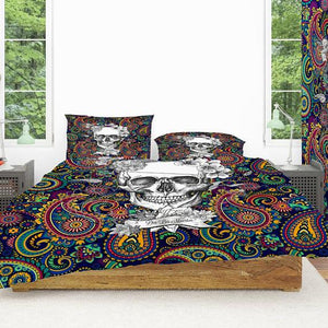 Paisley Boho Chic Gothic Skull Comforter or Duvet Cover Bedroom Set