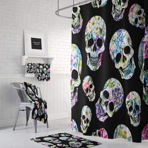 Black Flowered Skulls Shower Curtain, Folk N Funky Skull Decor