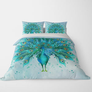 Watercolor Peacock Comforter, Or Duvet Cover , Pillow Shams 