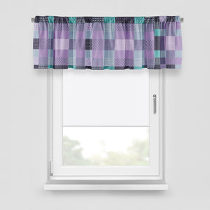 Purple Faux Patchwork Window Curtains, Boho Chic Window Treatments