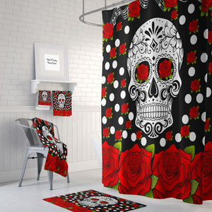 The Red Rose Sugar Skull Shower Curtain by Folk N Funky