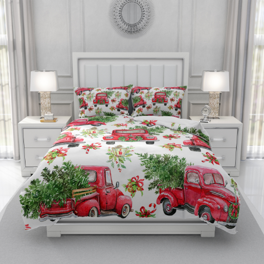 Vintage Red Truck Christmas Comforter or Duvet Cover