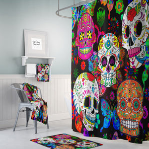 The Rocking Color Sugar Skull shower curtain by Folk N Funky