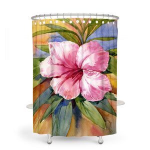 Watercolor Hibiscus Bathroom Decor