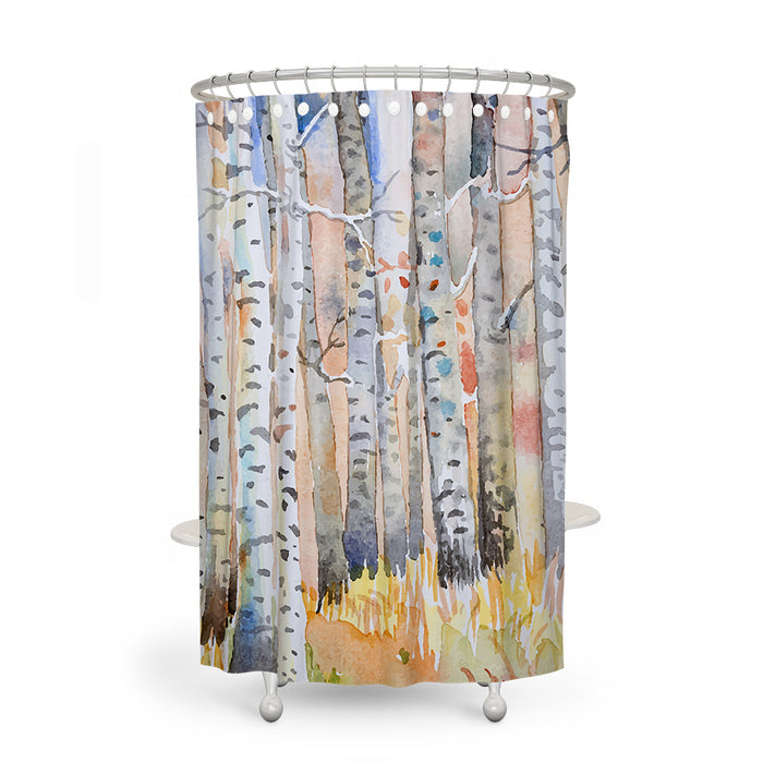Watercolor Birch Trees Shower Curtain