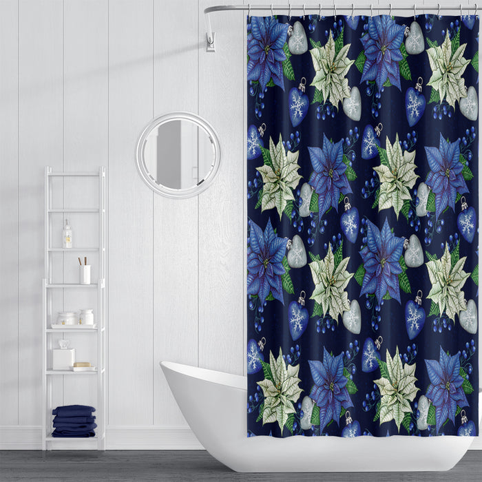 Blue Poinsetta Shower Curtain