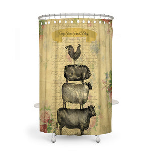 Rustic Farmhouse Shower Curtain, Optional Bath Mat, Towels, Farm Story