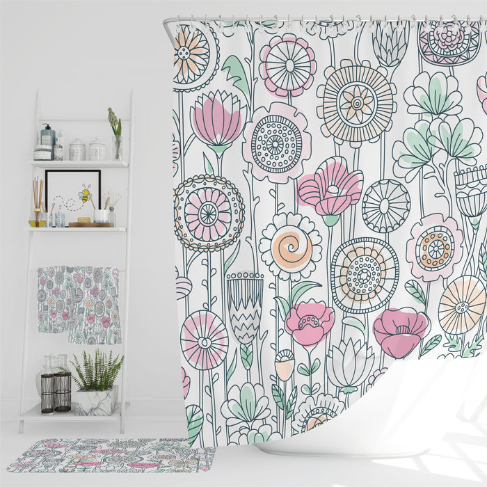 Floral Doodle Shower Curtain Bathroom Decor
