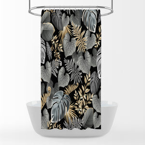 Black Botanical Shower Curtain Bathroom Decor