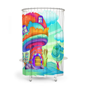 Hippie Mushroom Gnome House Shower Curtain Bathroom Decor