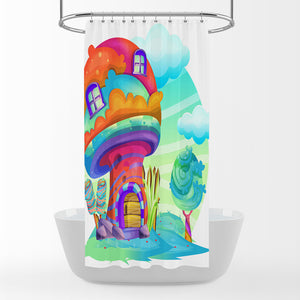 Hippie Mushroom Gnome House Shower Curtain Bathroom Decor