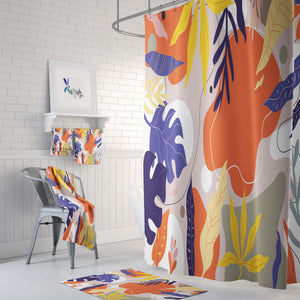 Modern Foliage Abstract Shower Curtain, Towels Mat