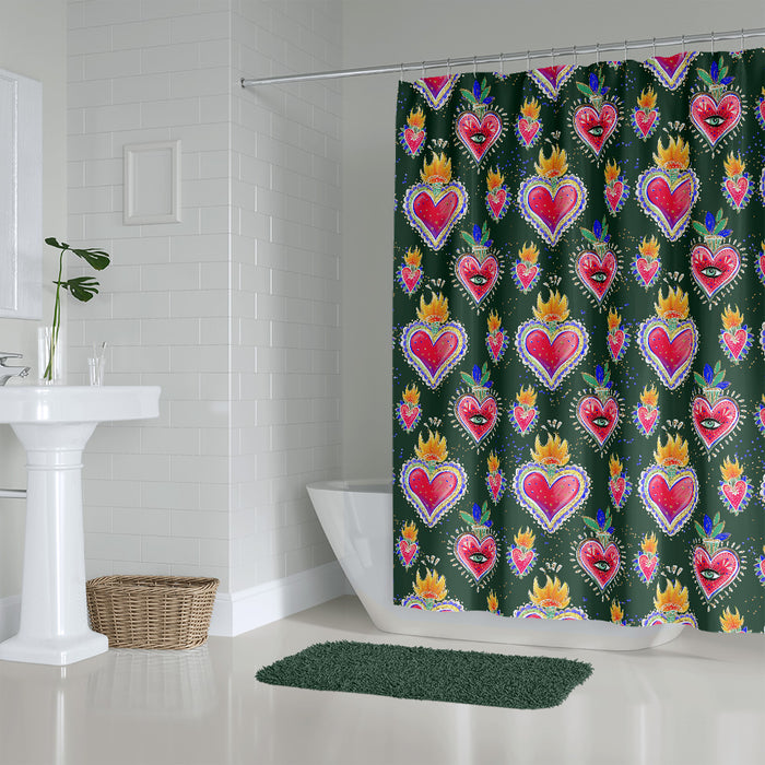Mexicana Hearts Shower Curtain Bathroom Decor
