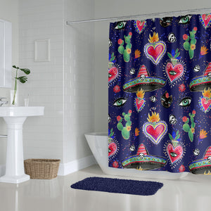 Purple Mexicana Hearts Shower Curtain Bathroom Decor Day of The Dead