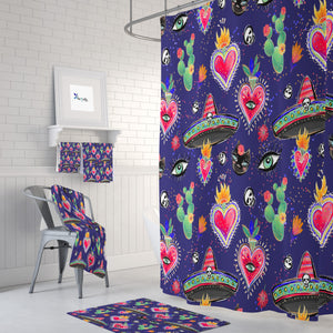 Purple Mexicana Hearts Shower Curtain Bathroom Decor