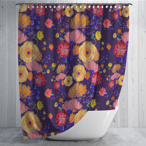 Purple Floral Shower Curtain Bathroom Decor