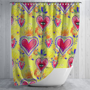 Yellow Mexicana Hearts Shower Curtain Bathroom Decor