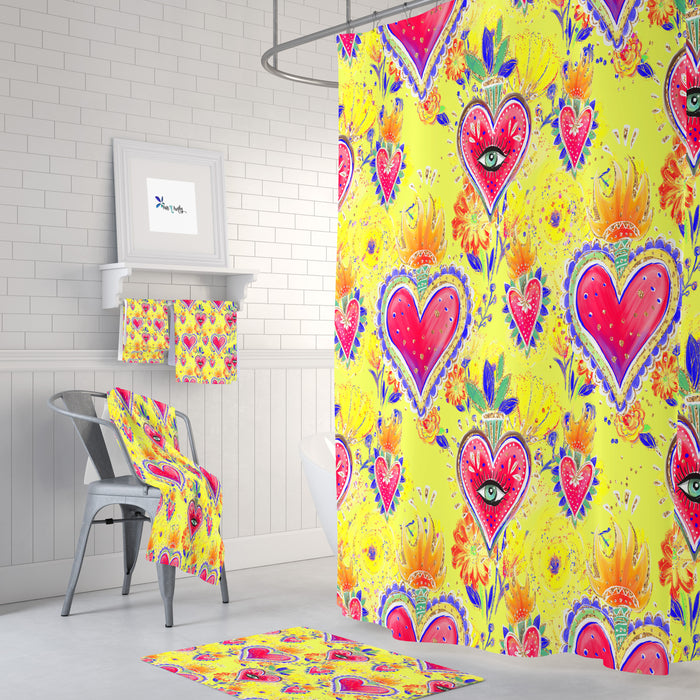 Yellow Mexicana Hearts Shower Curtain Bathroom Decor
