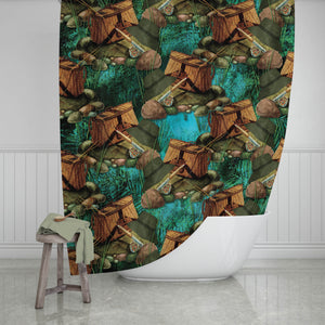 Fishing Gear Lodge Bathroom Decor Shower Curtain and Bath Accessories