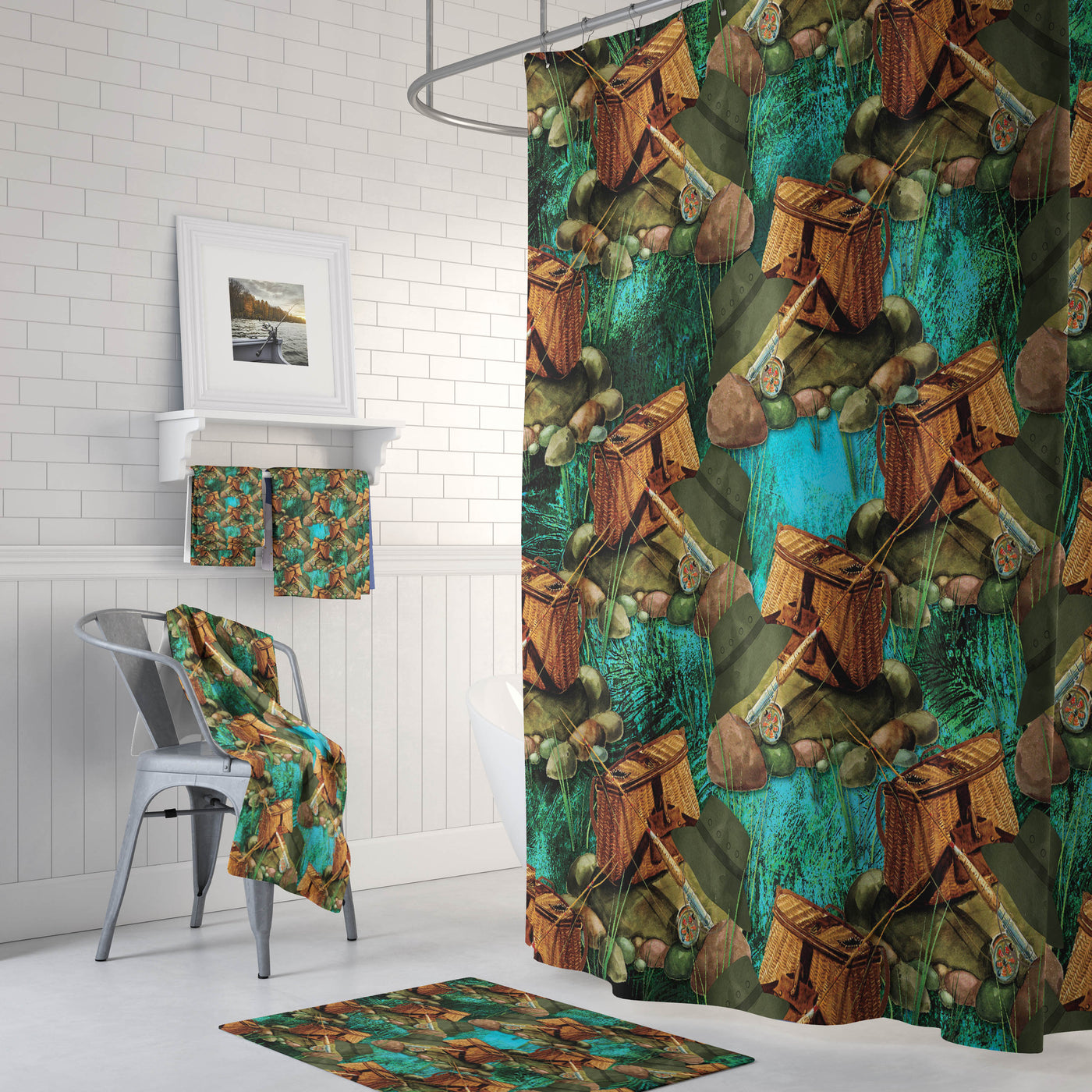 Fishing Gear Lodge Bathroom Decor Shower Curtain and Bath Accessories –  Folk N Funky