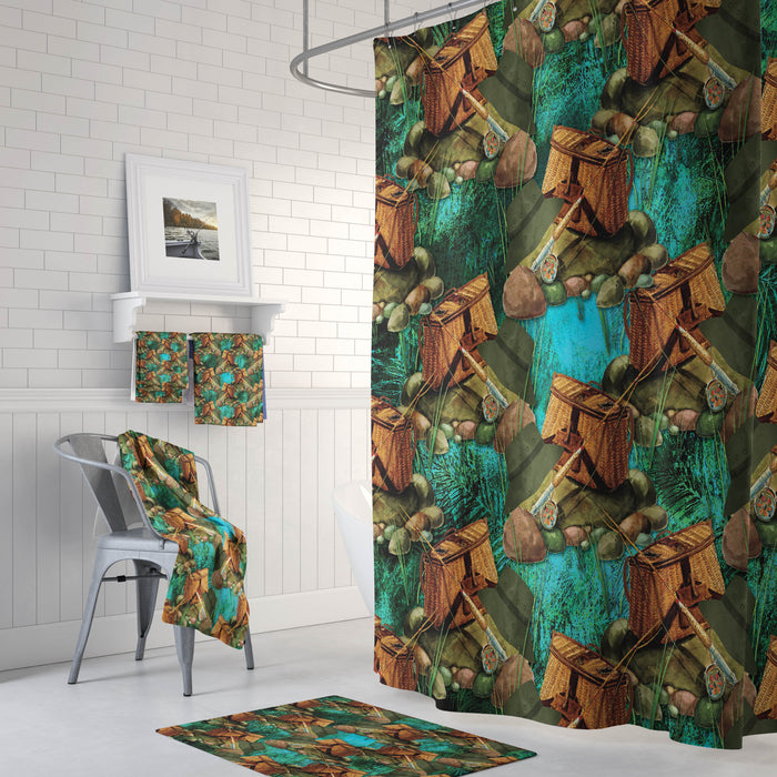 Fishing Gear Lodge Bathroom Decor Shower Curtain and Bath Accessories