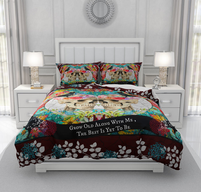 Grow Old With Me Couple Gothic Skull Bedding