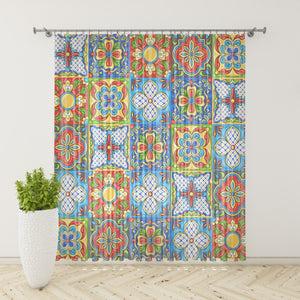 Colorful Talavera Window Curtains, Block Out or Sheer