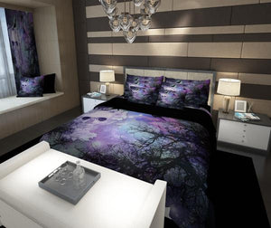 Purple Twilight Trees Crows Gothic Skull Comforter or Duvet Cover Bedroom Set