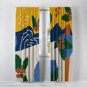 Modern Blues Abstract Window Curtains