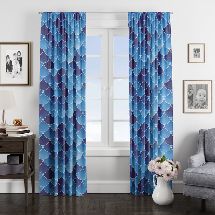 Ocean Blue Mermaid Window Curtains