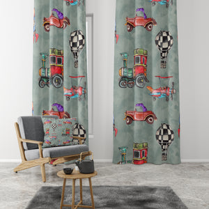 Watercolor Industrial Travel Window Curtains