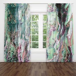 Green Marbled Window Curtains