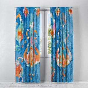 Aqua Blue Shibori Window Curtains