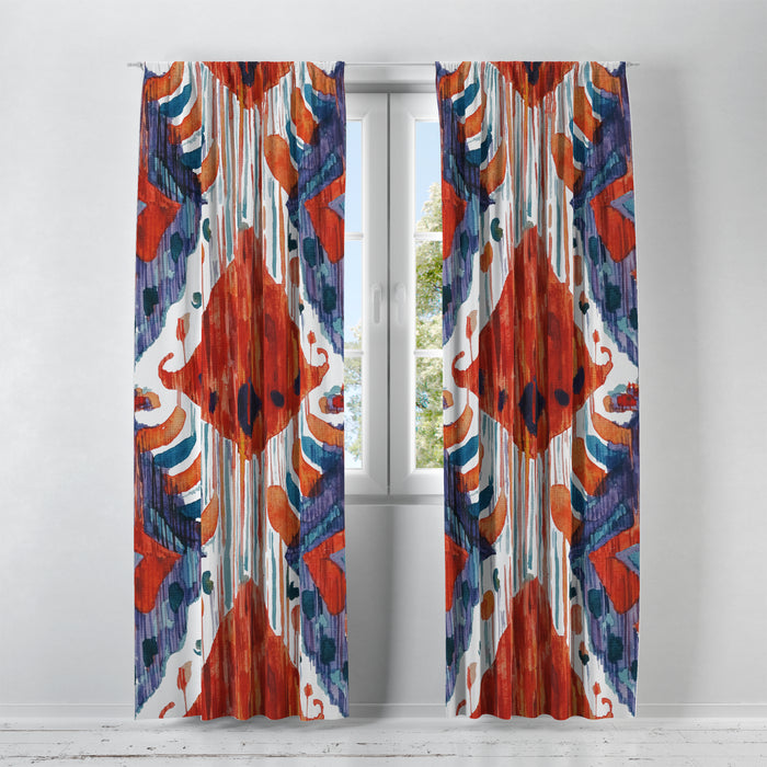 Bold Red and Navy Shibori Window Curtains