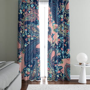 Blue and Peach Paisley Window Curtains