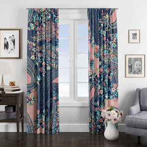 Blue and Peach Paisley Window Curtains