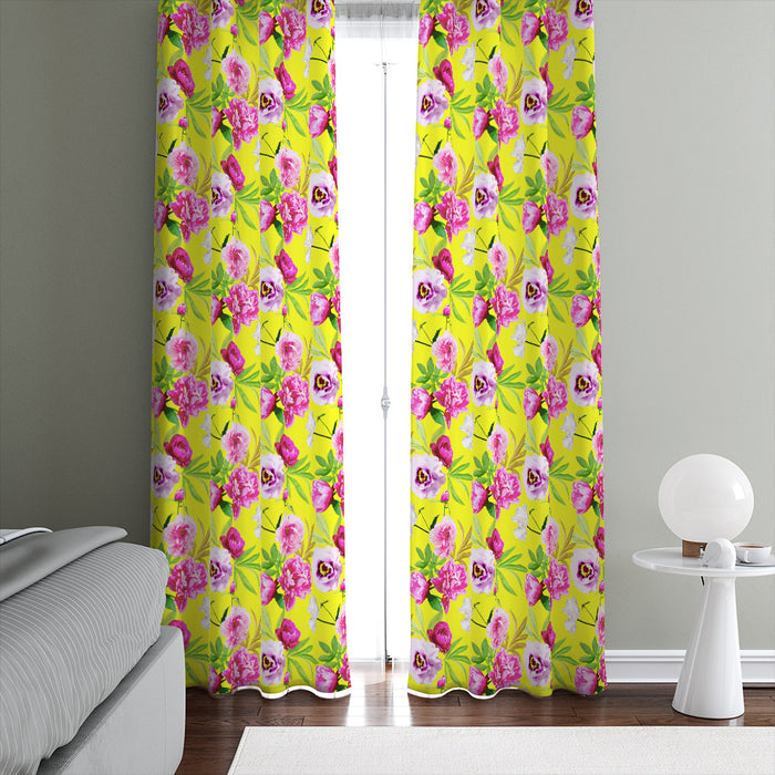 Yanei Yellow Roses Floral Window Curtains